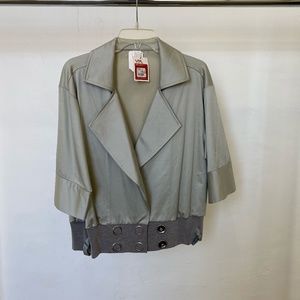 Silver 3/4 Sleeve Jacket with Button and Buckle De